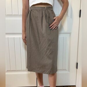 Christian Dior Sport Vintage 80s Wool Midi Skirt Taupe Size 26